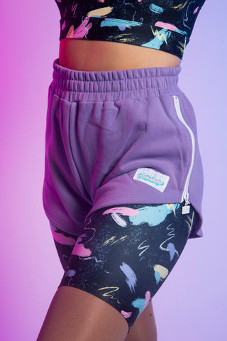 Spring Break Mixtape Zipper Squatting Shorts in Purple