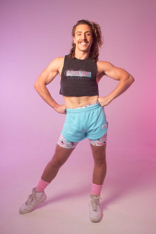 Acid Wash Black Retrosweat Aerobics Logo Crop Tank