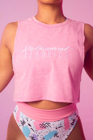 Baby Pink Acid Wash Retrosweat Aerobics Logo Crop Tank
